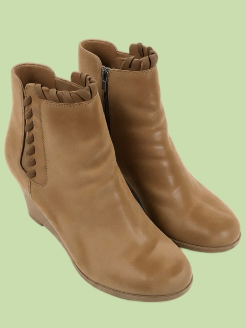Maurices Tan Wedge Ankle Booties with Braided Trim